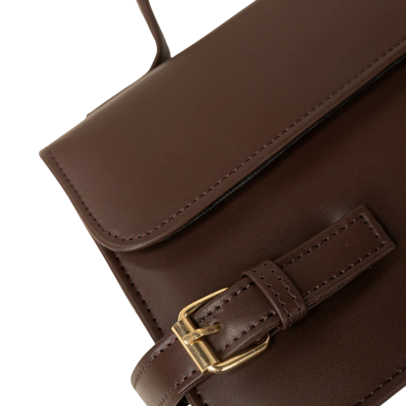 Dark Brown Structured Top Handle Handbag