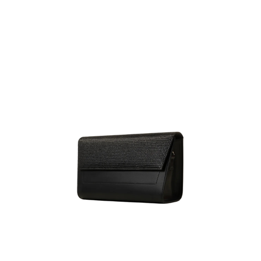Black Structured Flap Handbag