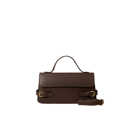 Dark Brown Structured Top Handle Handbag