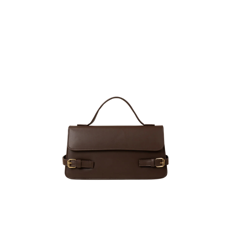 Dark Brown Structured Top Handle Handbag